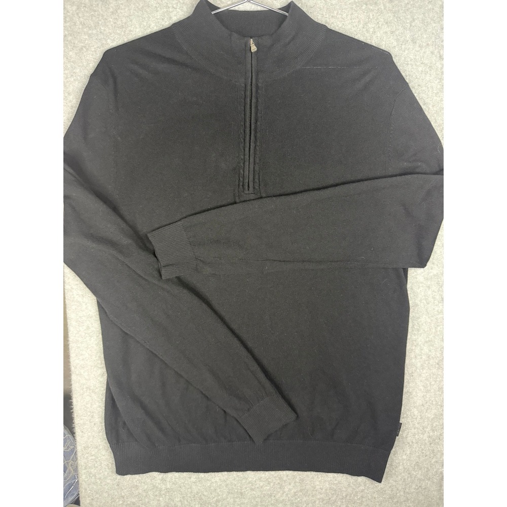 Hugo Boss Fiaro Mens Black Quarter Zip Sweater Regular Fit Mock Neck Large